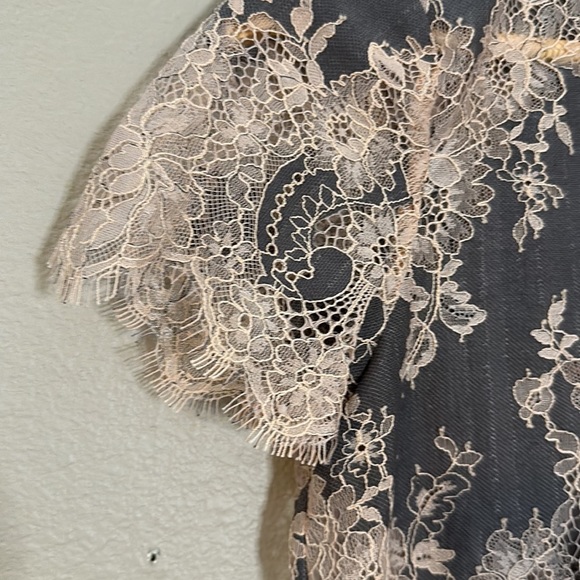 Anthropologie Everleigh Grey/Tan Lace Overlay Top Size Small Petite - Picture 5 of 8